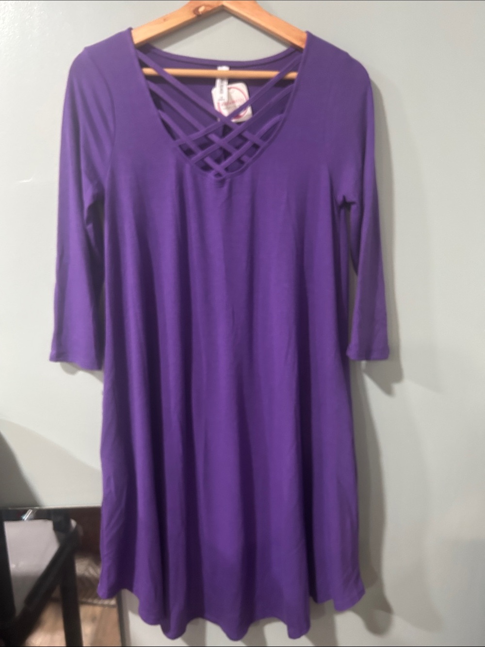 Zenana Outfitters Purple Crisscross V-Neck Long Sleeve Dress